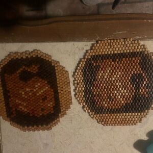 Pair of 2 Vintage octagonal wood bead trivets